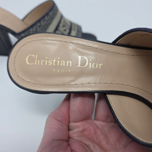 Christian Dior Dway Embroidered Heeled Mule Slides Blue IT 36.5 US 6.5 - Picture 11 of 15